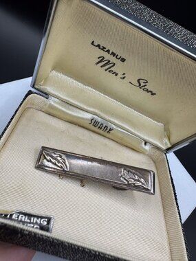 Vintage Swank Sterling Silver Tie Clip Leaf Design With Box